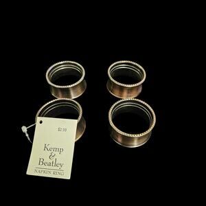 Kemp & Beatley Napkin Rings Set of 4 Antique Copper Tone Beaded Edge